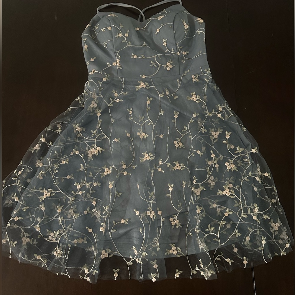 Mgiacy Embroidered Fairy Mini Dress Floral Sz L Tulle Babydoll Mesh Overlay - Picture 3 of 10
